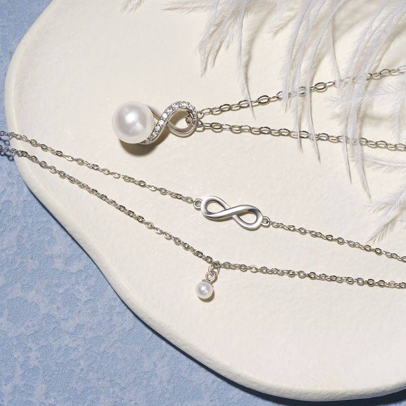 Gnoce Sparkling Infinity Love Pearl Necklaces