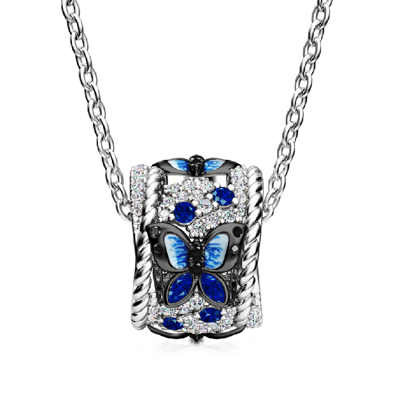 Gnoce Blue Butterfly Drum Pendant Necklaces