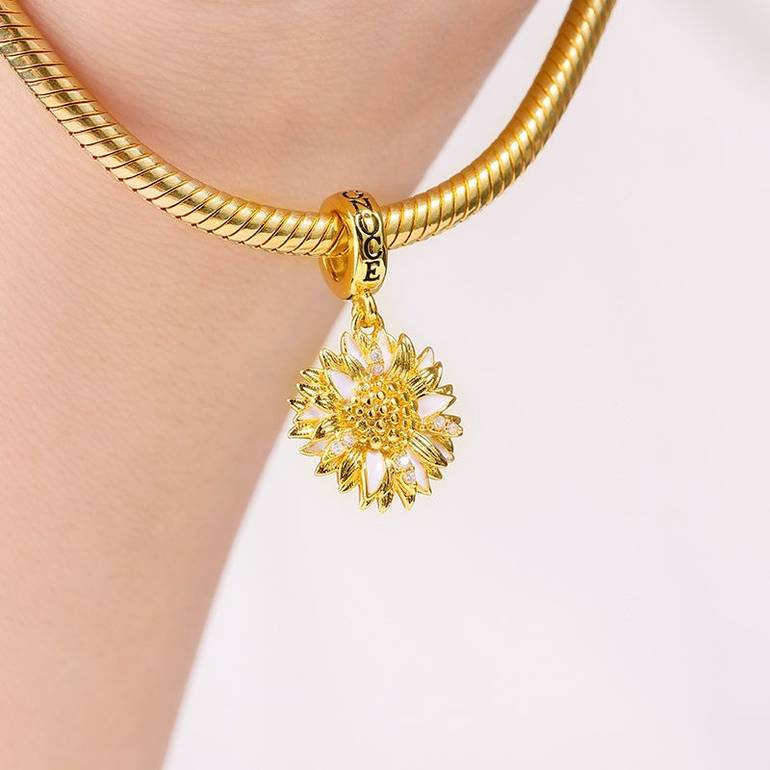 Sunflower Charm Pendant 18k Gold Plated 925 Sterling Silver