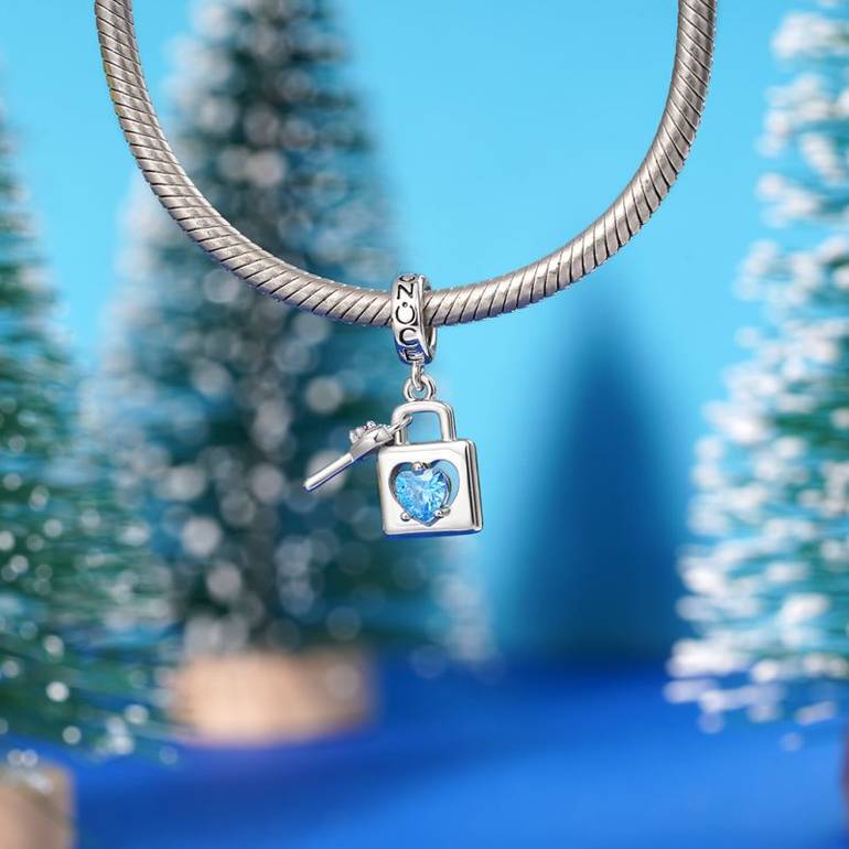 Gnoce Birthstone Love Lock & Key Pendant Dangle Charm