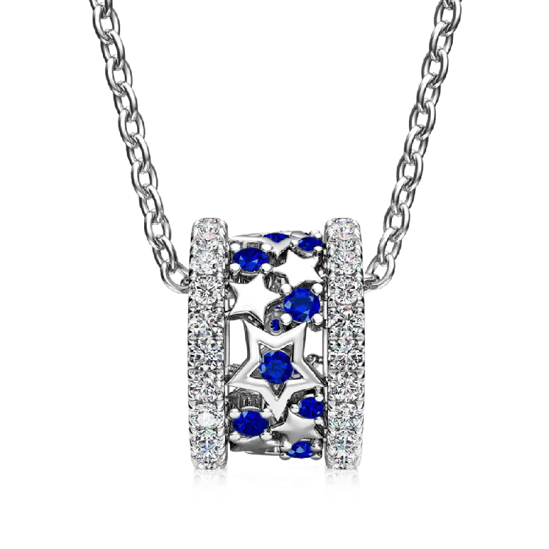 Gnoce Blue Starry Drum Pendant Necklaces