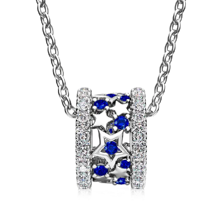 Gnoce Blue Starry Drum Pendant Necklaces