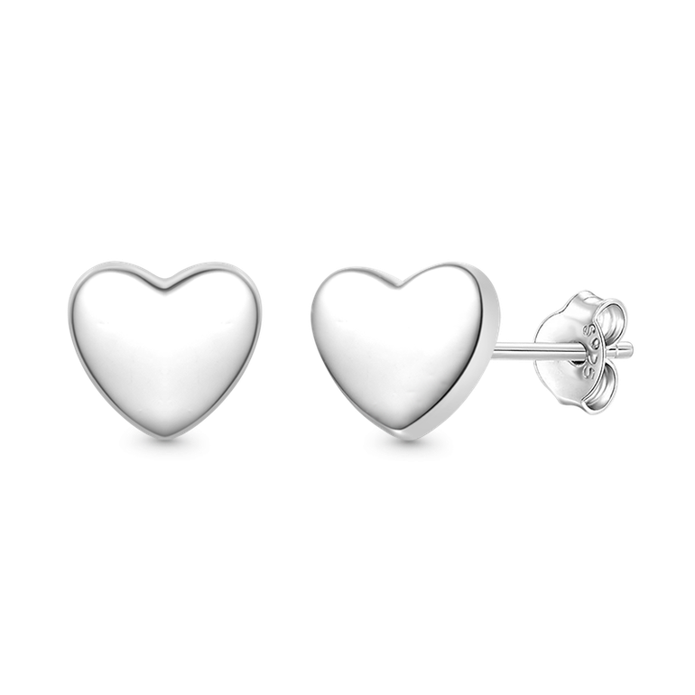 Gnoce Silver Minimalist Heart Stud Earrings