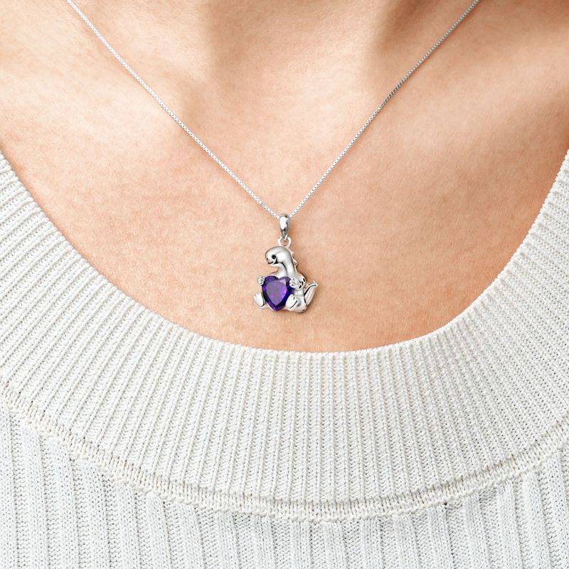 Gnoce Stegosaurus Embraces Heart Gem Necklaces