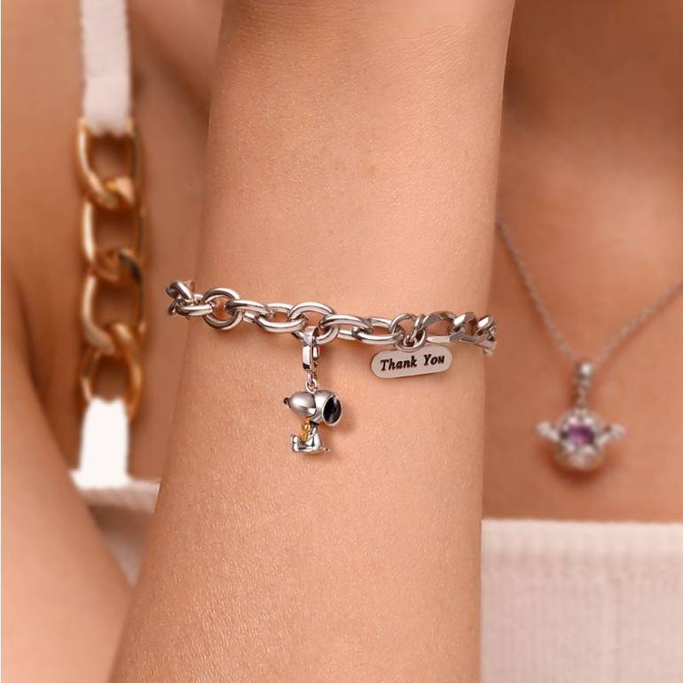 Gnoce Peanuts Snoopy & Woodstock Hugging Pendant Dangle Charm
