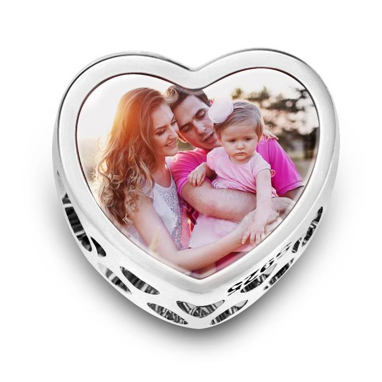 Family Heart Photo Charm Sterling Silver for Bead Braceletss