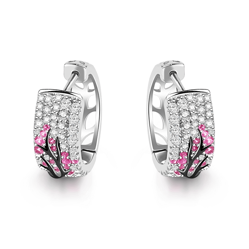 Plum Tree Stering Silver Earrings with Zircon Stones