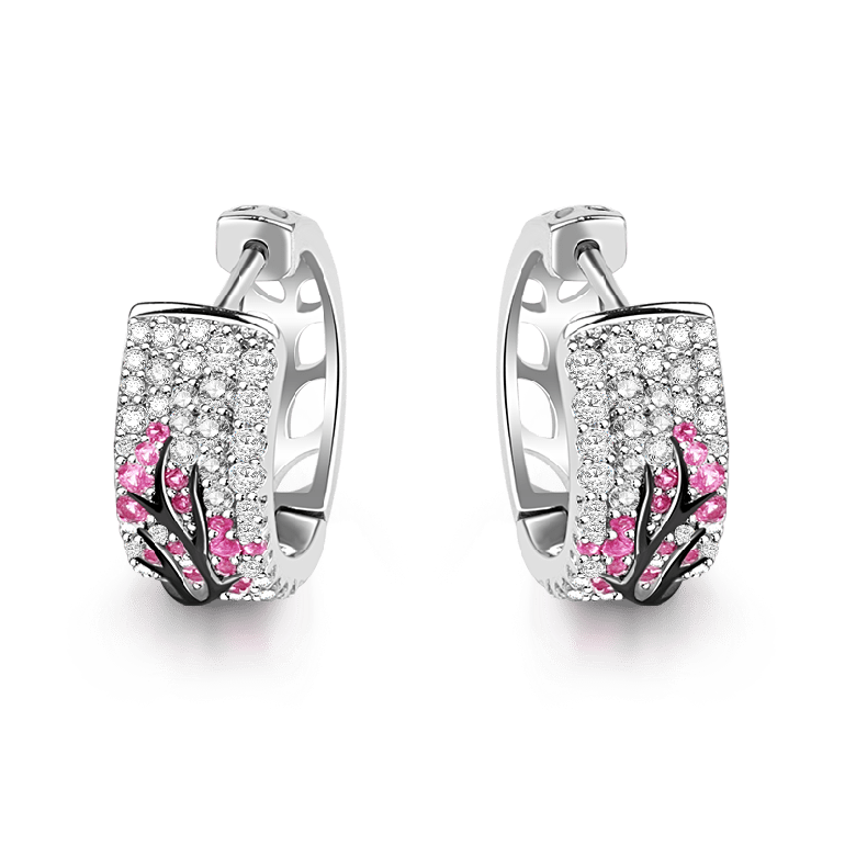 Plum Tree Stering Silver Earrings with Zircon Stones