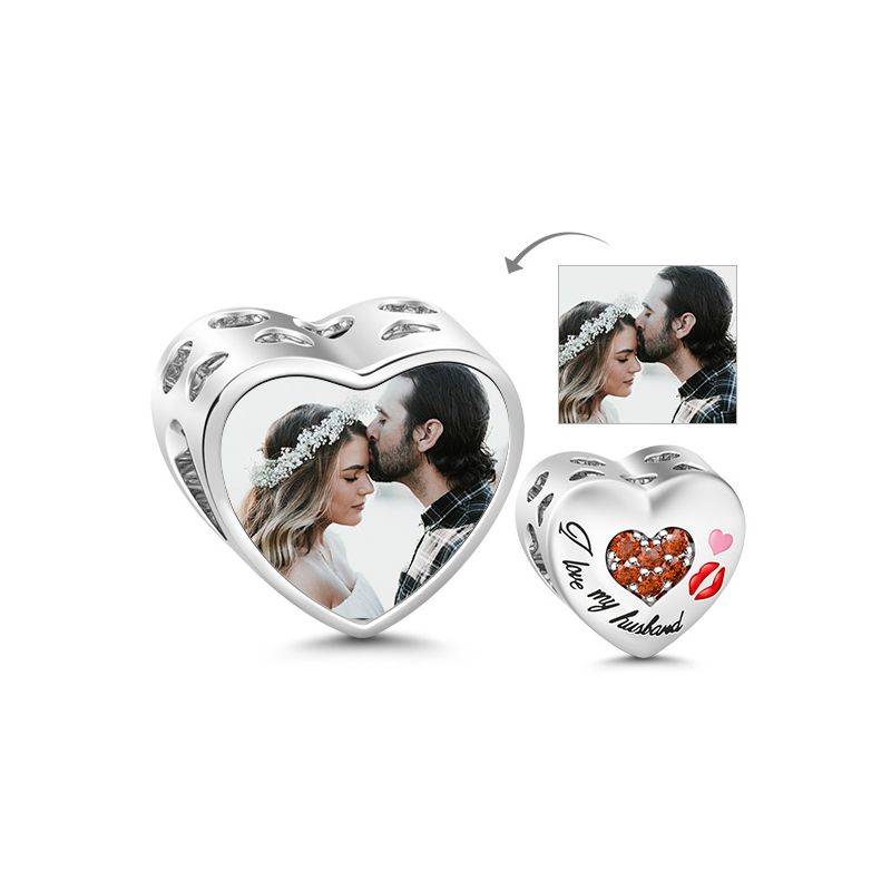 I Love My Husband Hollow Hearts 925 Sterling Silver Photo Charm Bead