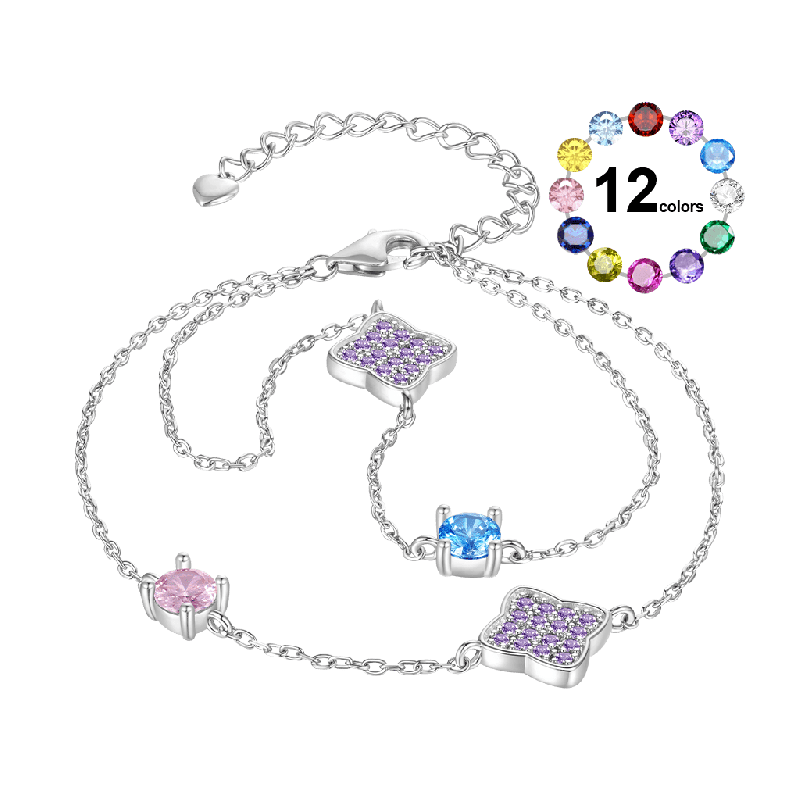 Gnoce Four-Leaf Clover Birthstone Adjustable Bracelets