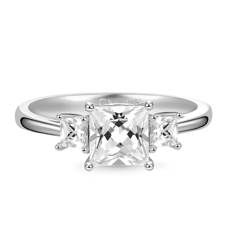 Clear Three-Stone Ring 925 Sterling Silver with Gemstone