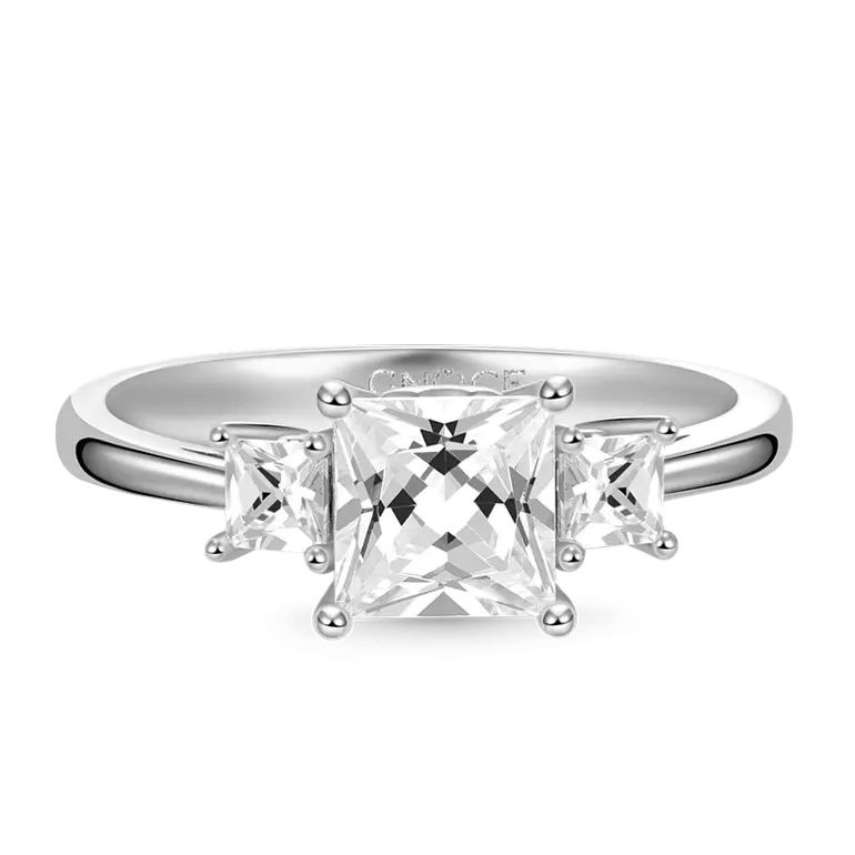 Clear Three-Stone Ring 925 Sterling Silver with Gemstone
