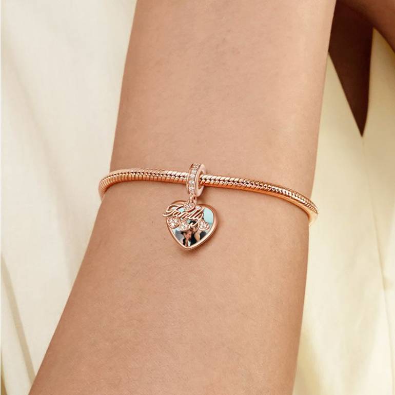Family Photo Charm Pendant 18k Rose Gold Plated Sterling Silver