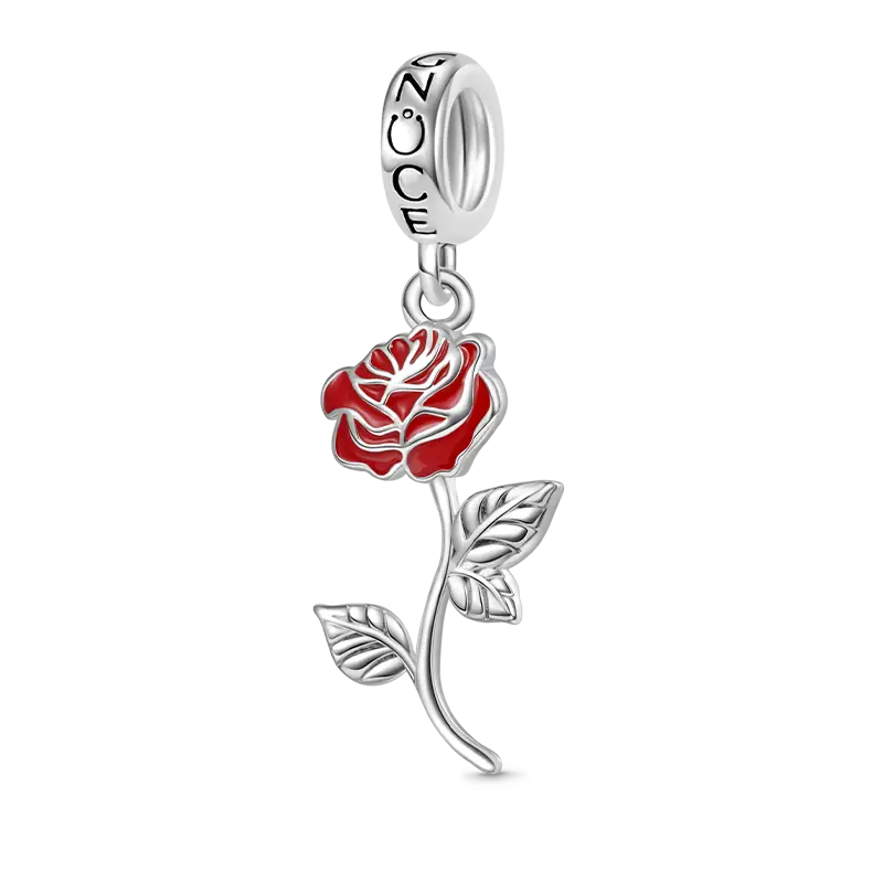 Gnoce Red Rose Flower Pendant Dangle Charm