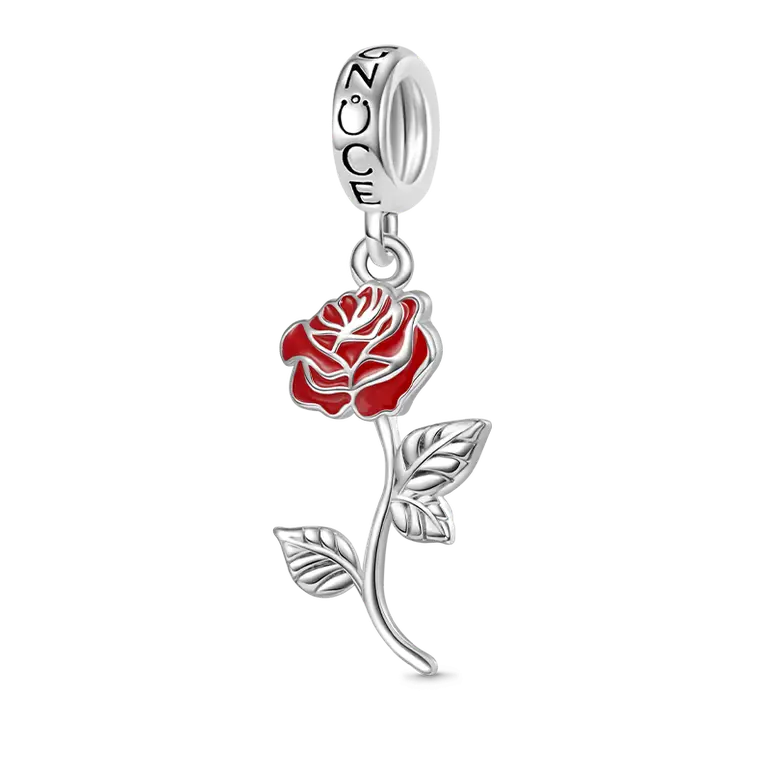 Gnoce Red Rose Flower Pendant Dangle Charm
