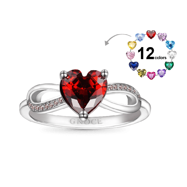Gnoce Sparkling Birthstone Infinity Love Heart Ring