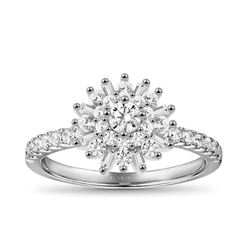Flower Promise Ring Round Baguette Cut White Sapphire for Woman