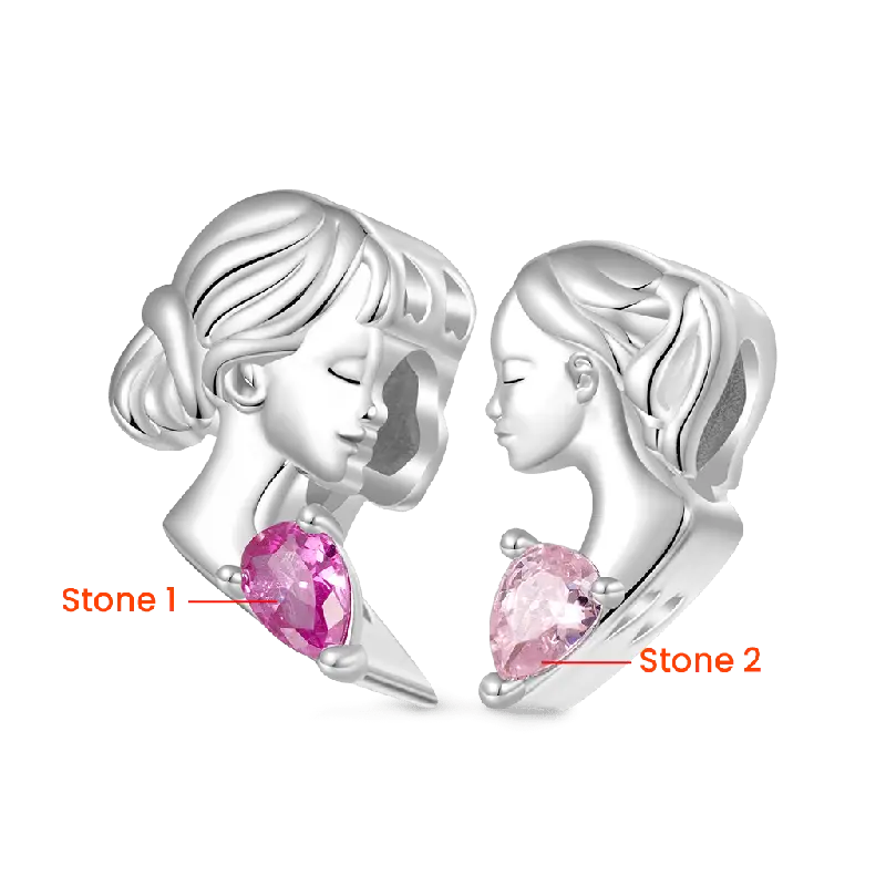 Gnoce Mother & Daughter Heart Engravable Birthstone Double Charm