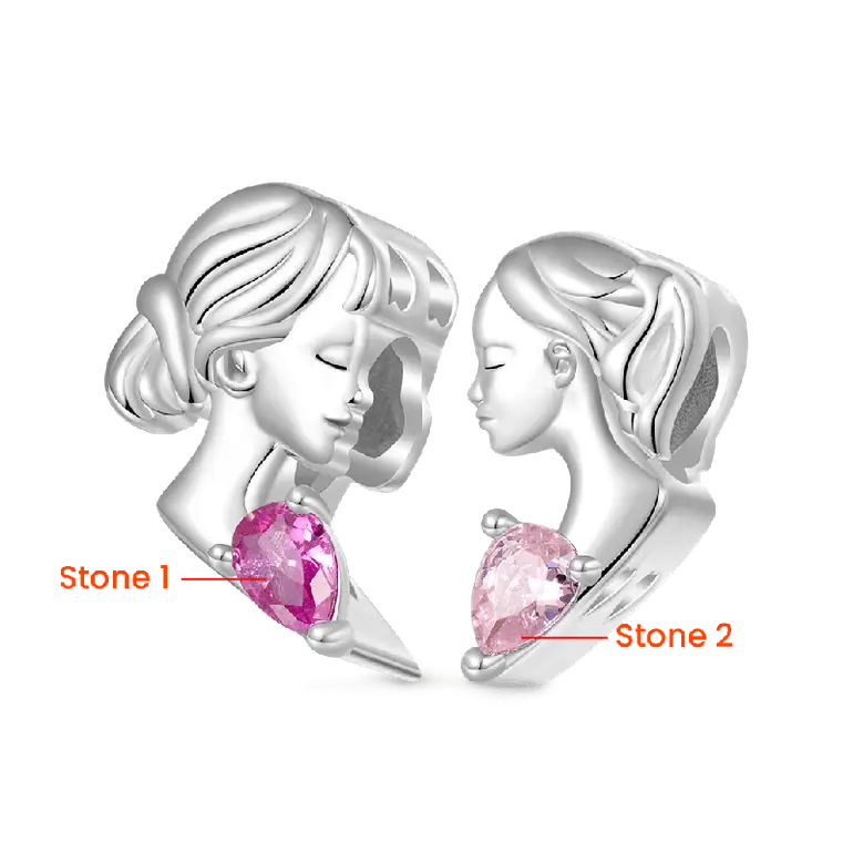 Gnoce Mother & Daughter Heart Engravable Birthstone Double Charm