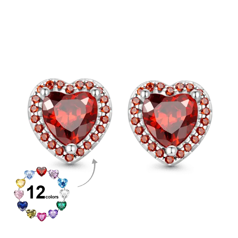 Gnoce Red Heart Birthstone Stud Earrings