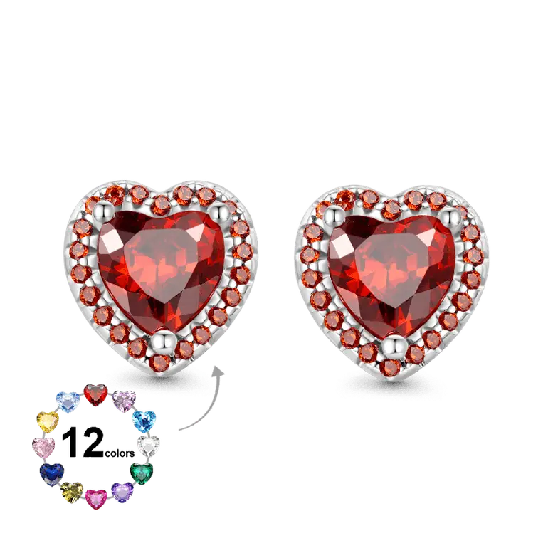 Gnoce Red Heart Birthstone Stud Earrings