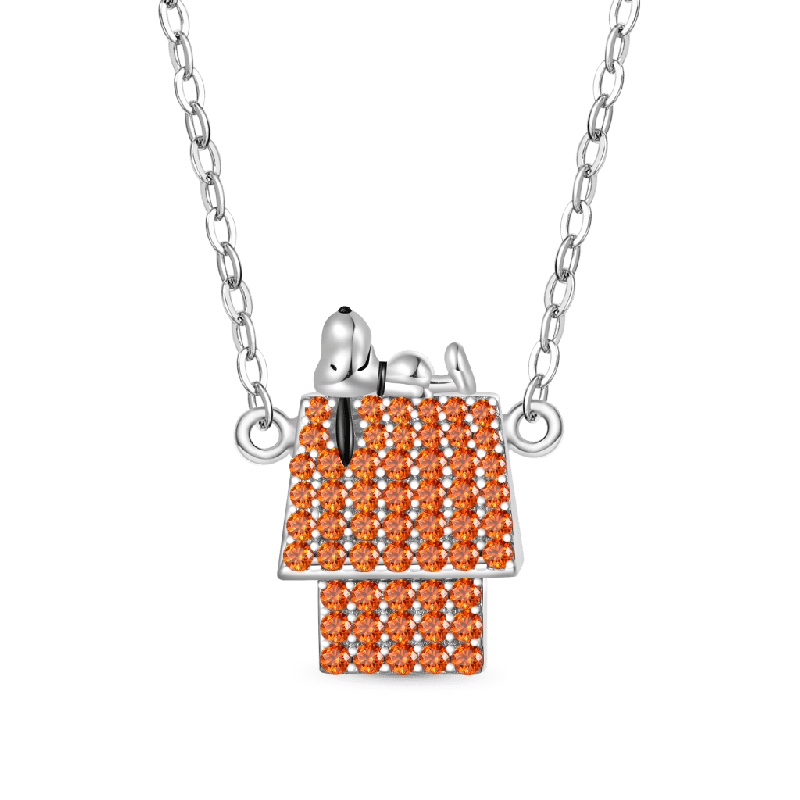 Gnoce Peanuts Lying Snoopy Doghouse Diamond Necklaces