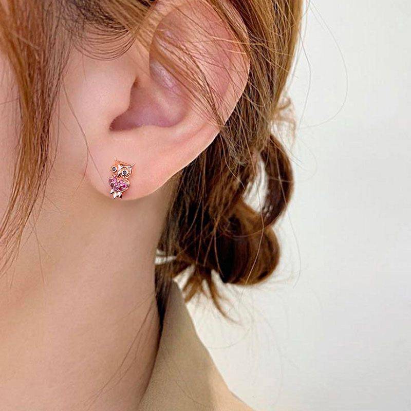 Owl Stud Earring Rose Gold Plated 925 Sterling Silver