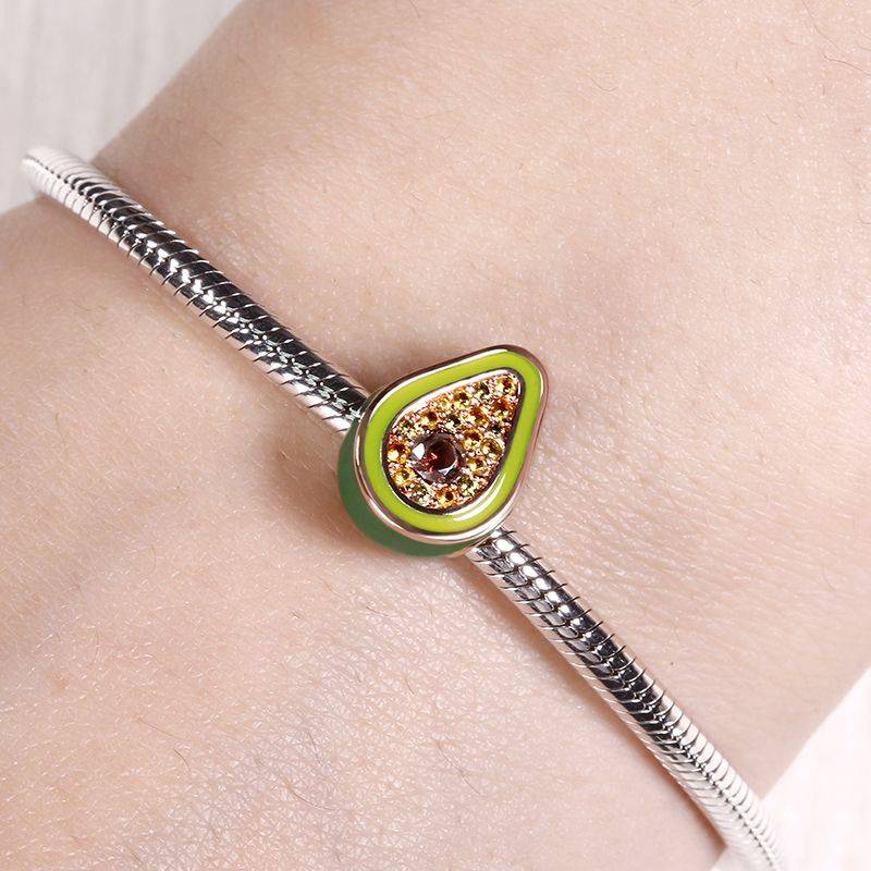Green Avocado Charm Bead Inlaid with Cz