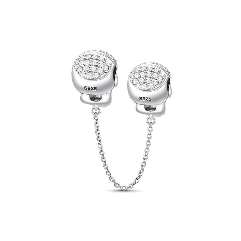 Skull Safety Chain with Shimmering Crystal Stones 925 Sterling Silver