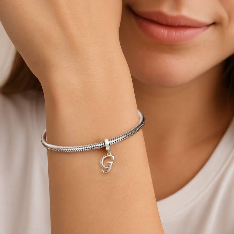 Letter G 925 Sterling Silver Dangling Charm Great for Bracelets Necklaces