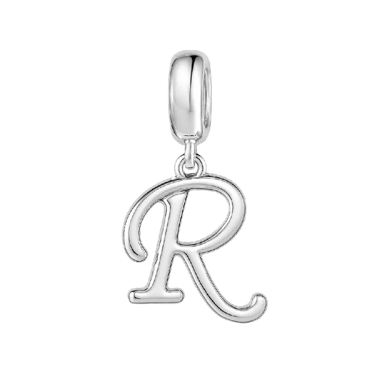 Letter R 925 Sterling Silver Dangling Charm Great for Bracelets Necklaces