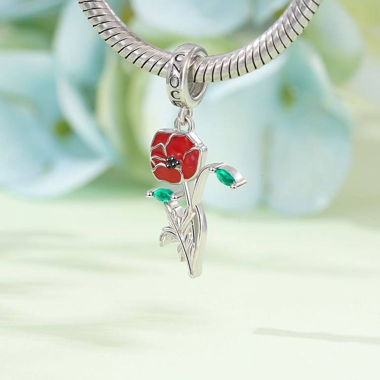 Gnoce Red Poppy Flower Pendant Dangle Charm