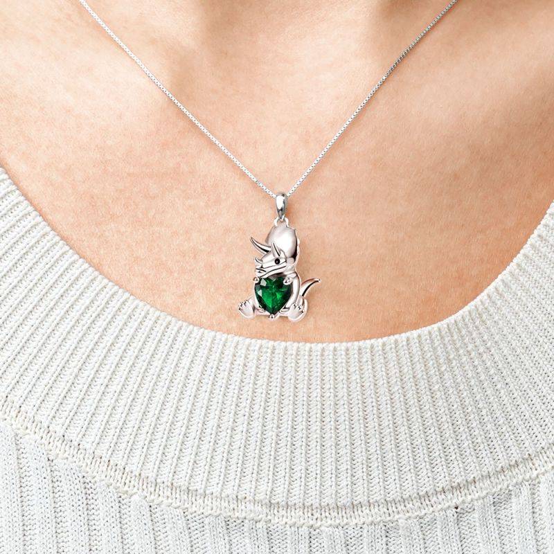 Gnoce Triceratops Embraces Heart Gem Necklaces