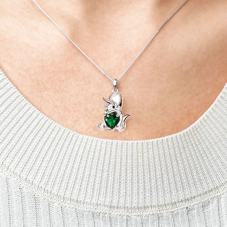 Gnoce Triceratops Embraces Heart Gem Necklaces