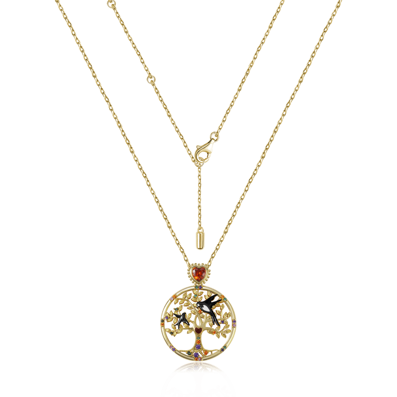 Tree of Life Necklaces with Heart Ruby and Colorful Gemstones Sterling Silver 18K Gold Plated