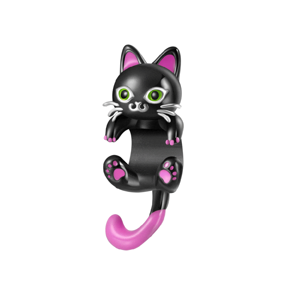 Gnoce Glow-in-the-Dark Pink Tail Black Cat Charm