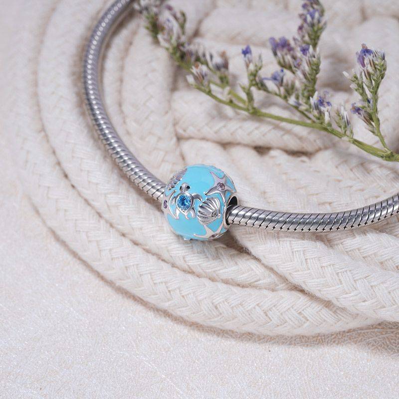 Sea World Charm Bead Sterling Silver Inlaid with Colorful Gemstones