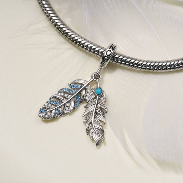 Gnoce Silver Feather Turquoise Pendant Dangle Charm
