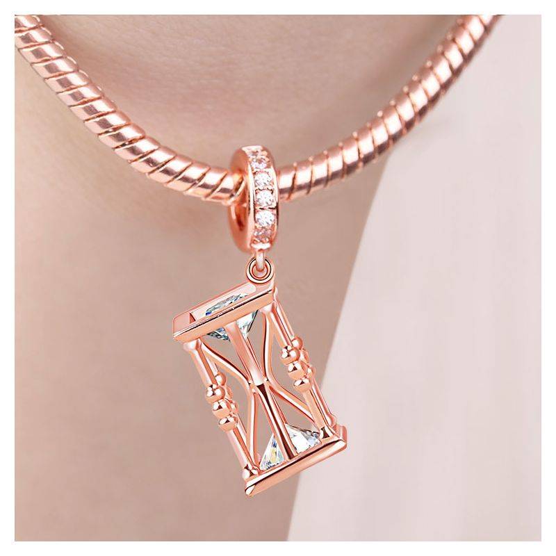 Hourglass Dangle Charm 925 Sterling Silver Pendant 18k Rose Gold Plated Fit Bracelets and Necklaces