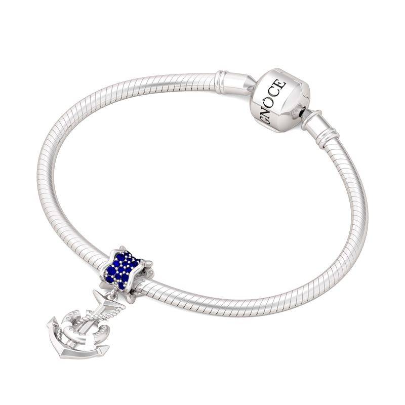 Anchor Dangling Charm Paved Dark Sapphire 925 Sterling Silver Marine Themed Pendant