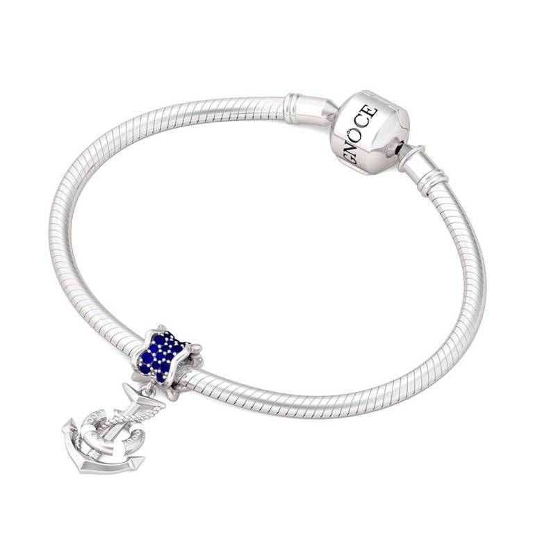 Anchor Dangling Charm Paved Dark Sapphire 925 Sterling Silver Marine Themed Pendant