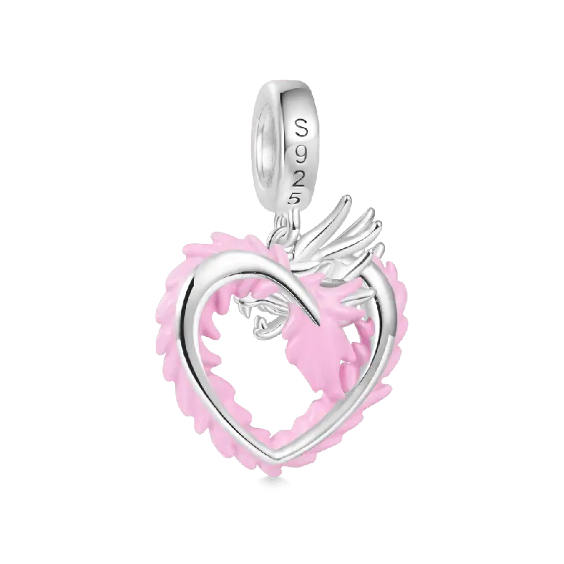 Gnoce Pink Heart Dragon Pendant Dangle Charm