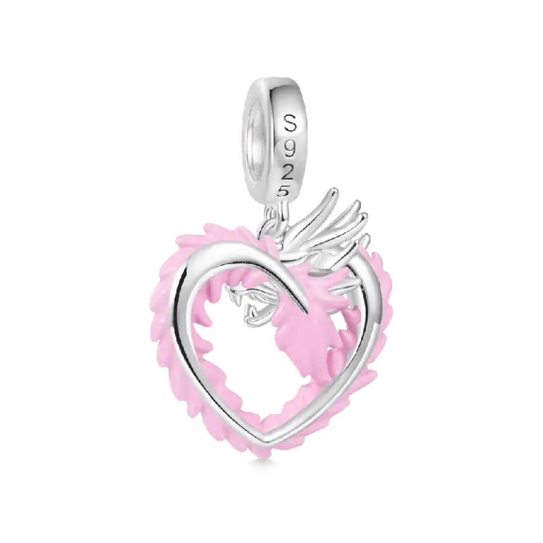 Gnoce Pink Heart Dragon Pendant Dangle Charm
