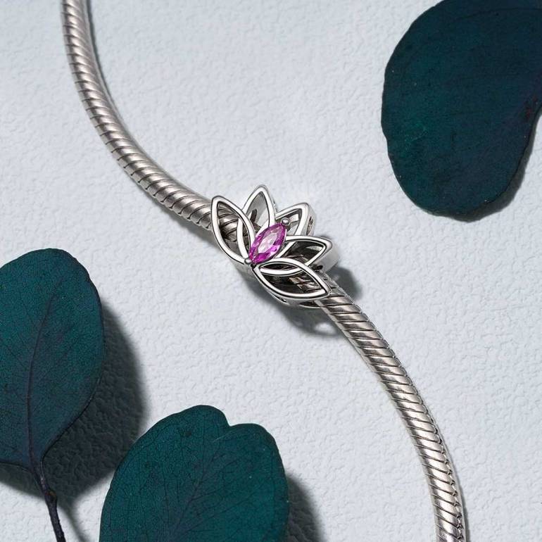 Gnoce Lotus Flower Birthstone Charm