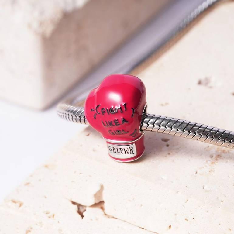 Pink Boxing Glove Charm Bead 925 Sterling Silver