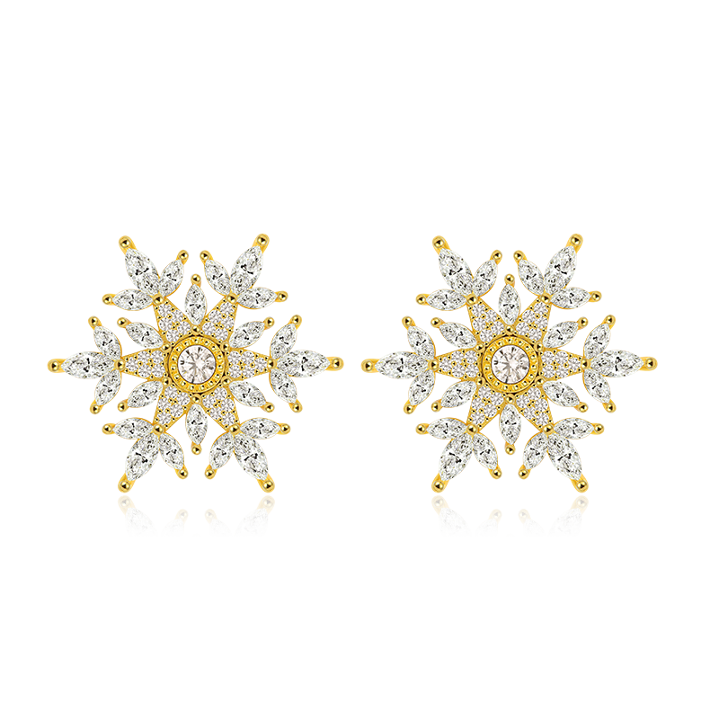 Snowflake Stud Earrings with 18K Gold Plated Sterling Silver
