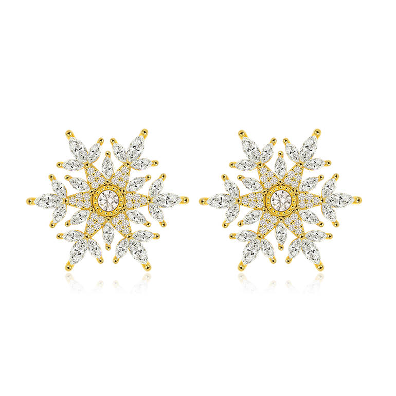 Snowflake Stud Earrings with 18K Gold Plated Sterling Silver
