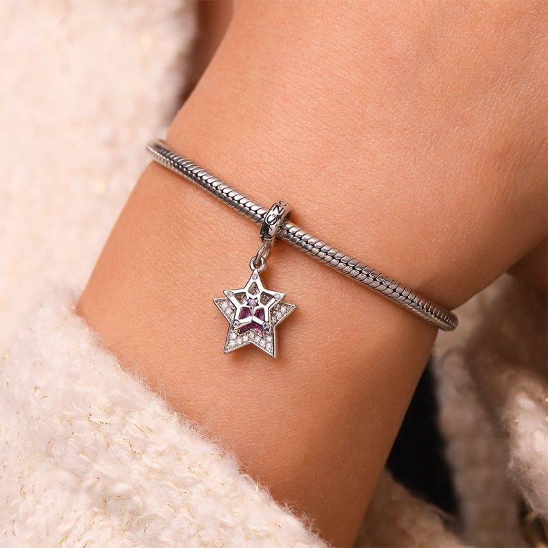 Gnoce Engravable Purple Glitter Star Glow-in-the-Dark Pendant Dangle Charm