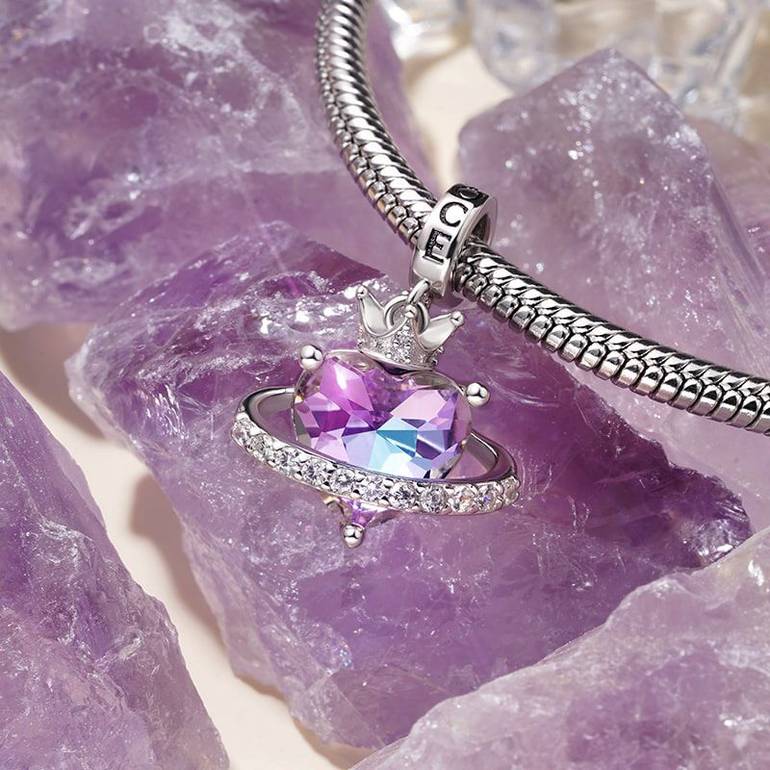 Gnoce Planet Crown Heart Pendant Dangle Charm