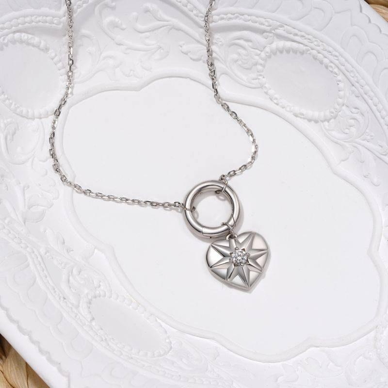 Gnoce Silver Circle Clasp Heart Charm Necklaces